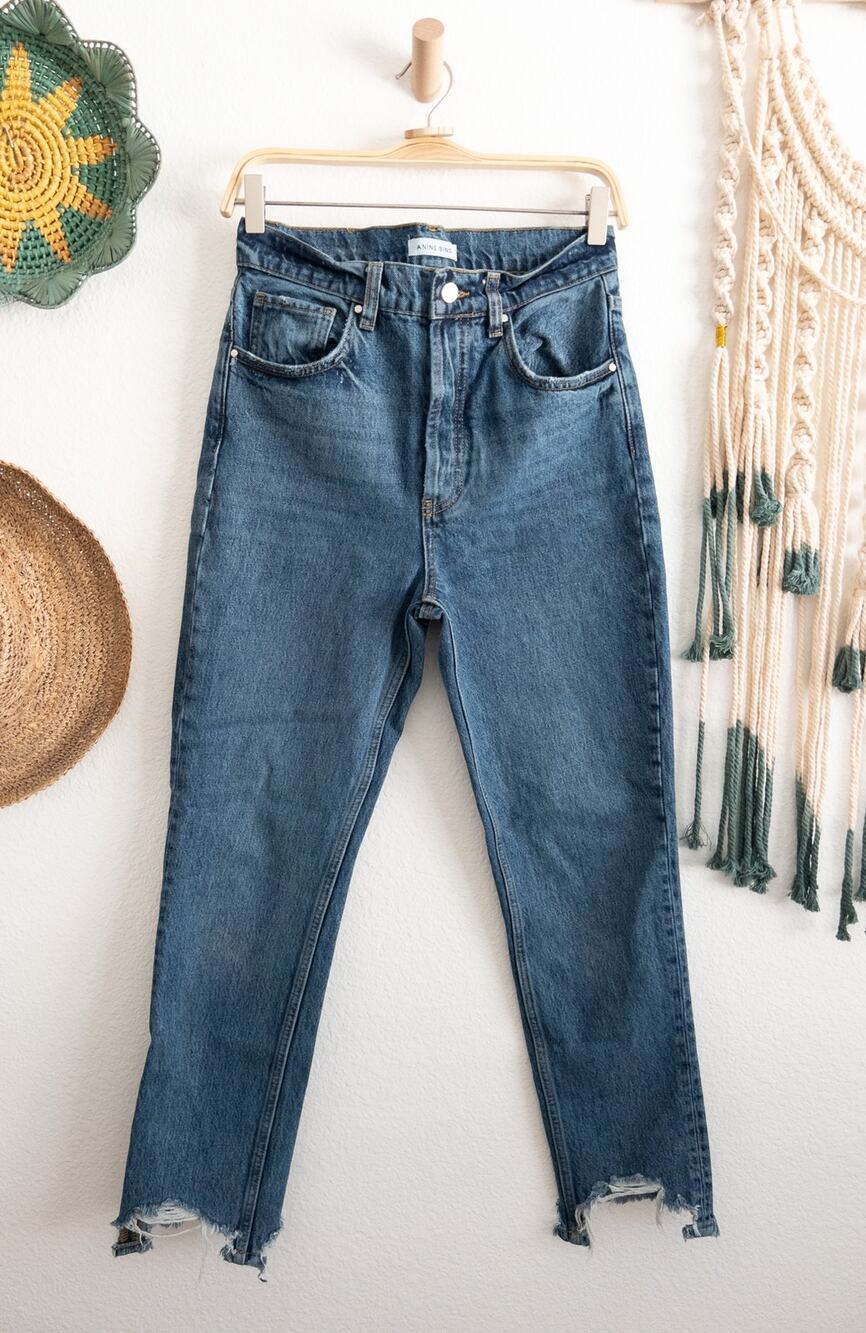 Anine Bing Sonya Straight Leg Raw Hem Jeans Size 26